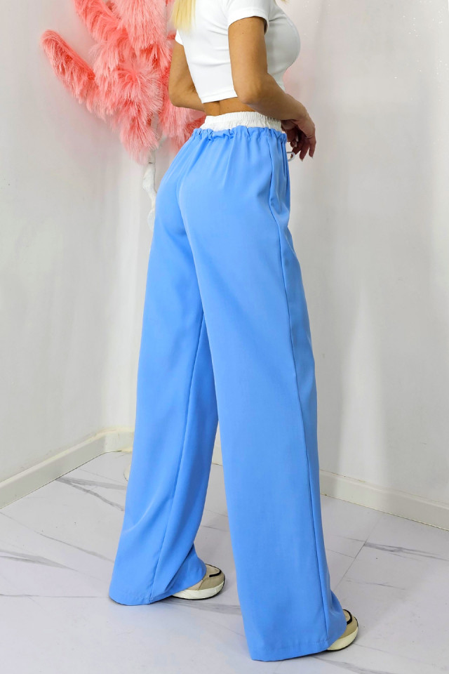 Pantaloni casual ALEF, croiala wide leg si snur in talie, Albastru baby blue, Masura S/M/L - 1 | YEO