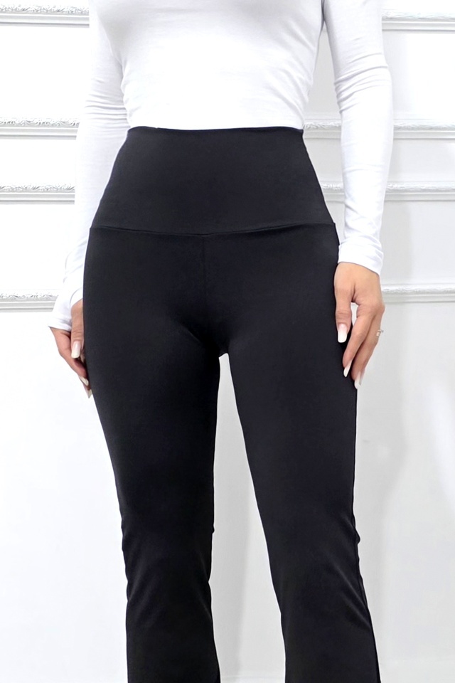 Pantaloni casual evazati OLA BE, cu emblema si banda modelatoare, NEGRU - 3 | YEO