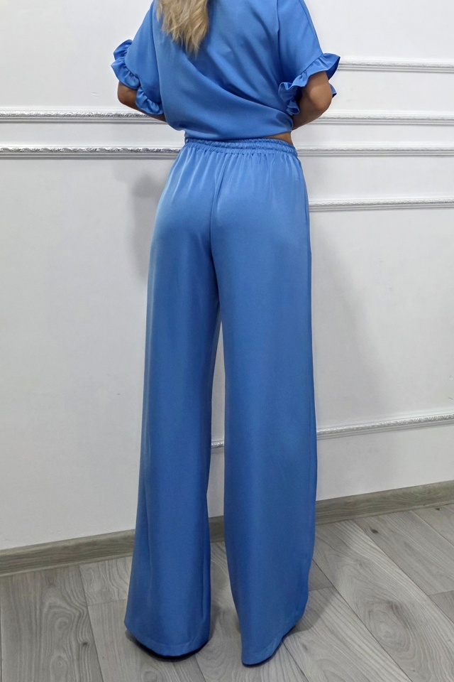 Pantaloni casual vaporosi NORYA, croi larg cu banda elastica, Albastru deschis - 1 | YEO