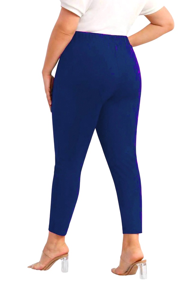 Pantaloni eleganti Larise, cu textura elastica si nervura pe crac, Bleumarin, Marimi Batal - 2 | YEO