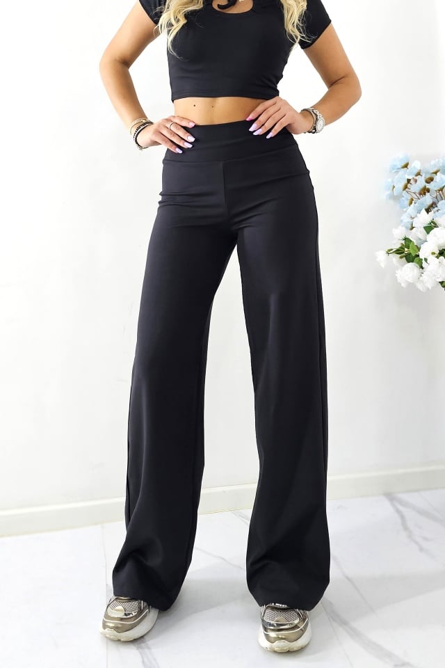 Pantaloni grosi de dama Oysho croiala casual evazata, Negru