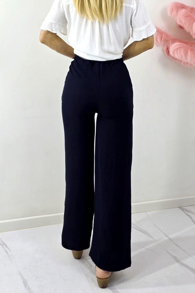 Pantaloni lungi de zi, bumbac MERON, cu snur si croi larg, Negru - 1 | YEO