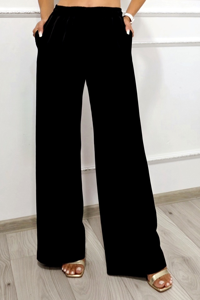 Pantaloni lungi vaporosi LYRA, croi larg cu banda elastica, Negru - 2 | YEO