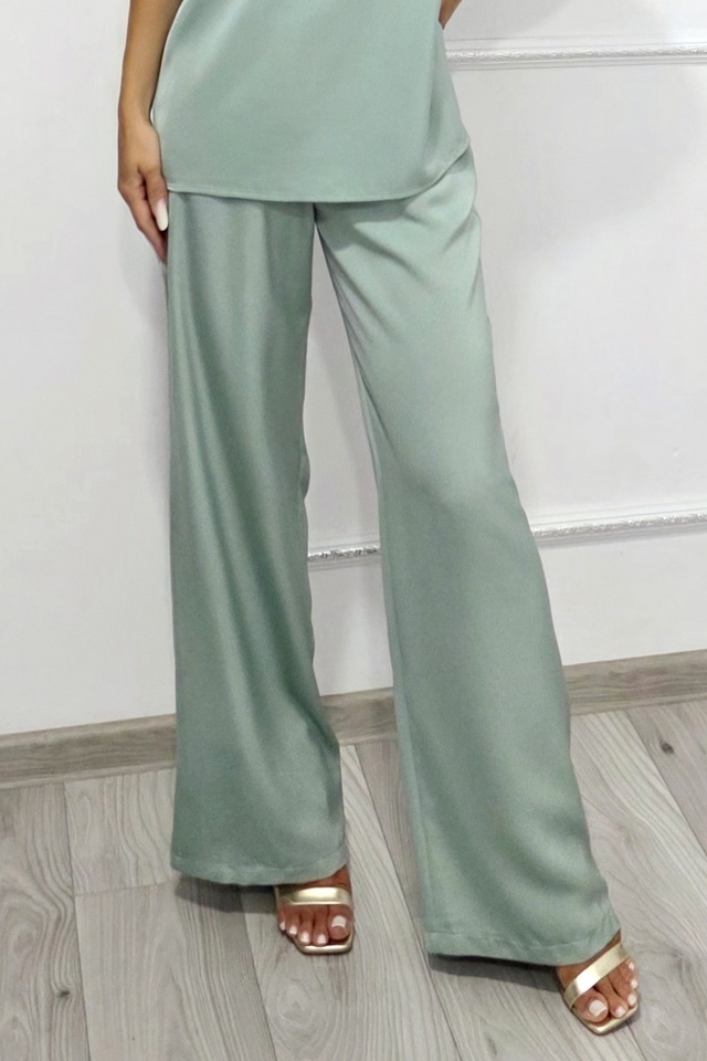 Pantaloni lungi vaporosi LYRA, croi larg cu banda elastica, Vernil - 2 | YEO