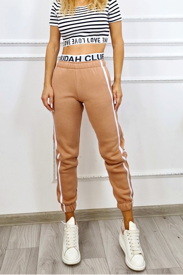 Pantaloni vatuiti cu bumbac, MOVEN Club si banda elastica, BEJ