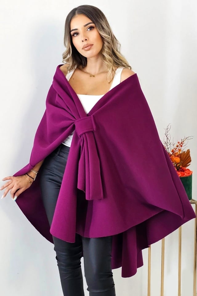 Pelerina oversize BelaRina, cu inchidere trendy tip funda, Violet, Marime universala