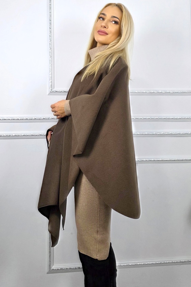 Pelerina oversize BelaRina, cu prindere petrecuta si textura rib, MARO, Marime universala - 1 | YEO