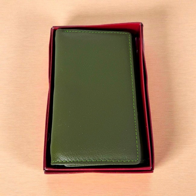 Portofel dama Hassion, piele naturala si deschidere tripla, Verde Olive - 1 | YEO
