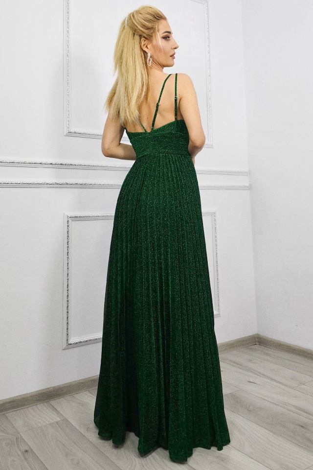 Rochie de ocazie AZARIA, cu pliuri si croiala empire, Verde Smarald