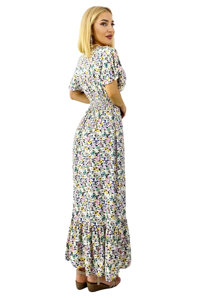 Rochie de zi Mandinga, din bumbac, cu imprimeu floral, Verde Petunia