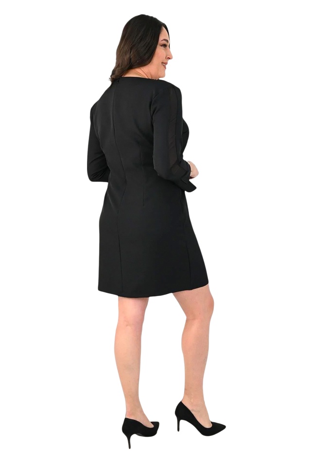 Rochie eleganta de zi BRINA, cu pietre si maneca asimetrica, Negru