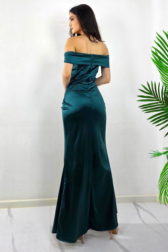 Rochie eleganta DHALIA, croiala lunga si cupe buretate, Verde inchis - 1 | YEO
