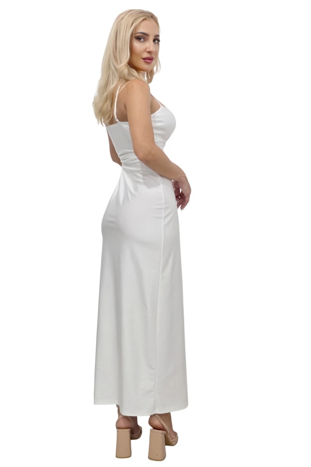 Rochie eleganta Yveli, decupata in talie si crapatura pe picior, ALB