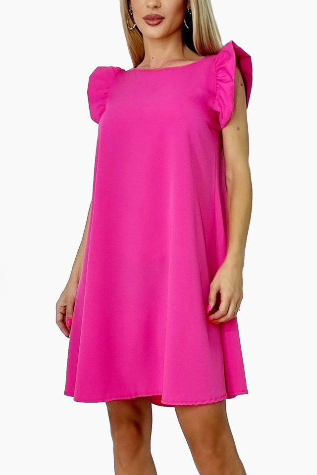 Rochie larga Azzuro, cu umeri bufanti si croiala in A, Fucsia, Marime universala S/M/L