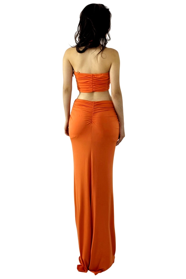 Rochie lunga de vara ELPIRI, croi decupat cu impletituri, Orange, Marime S/M