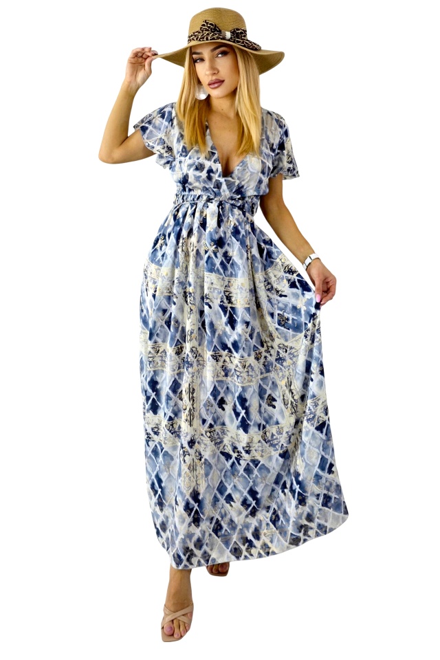 Rochie lunga ISHANI, cu aspect matasos si ciucuri decorativi, Gri, Marime S/M/L