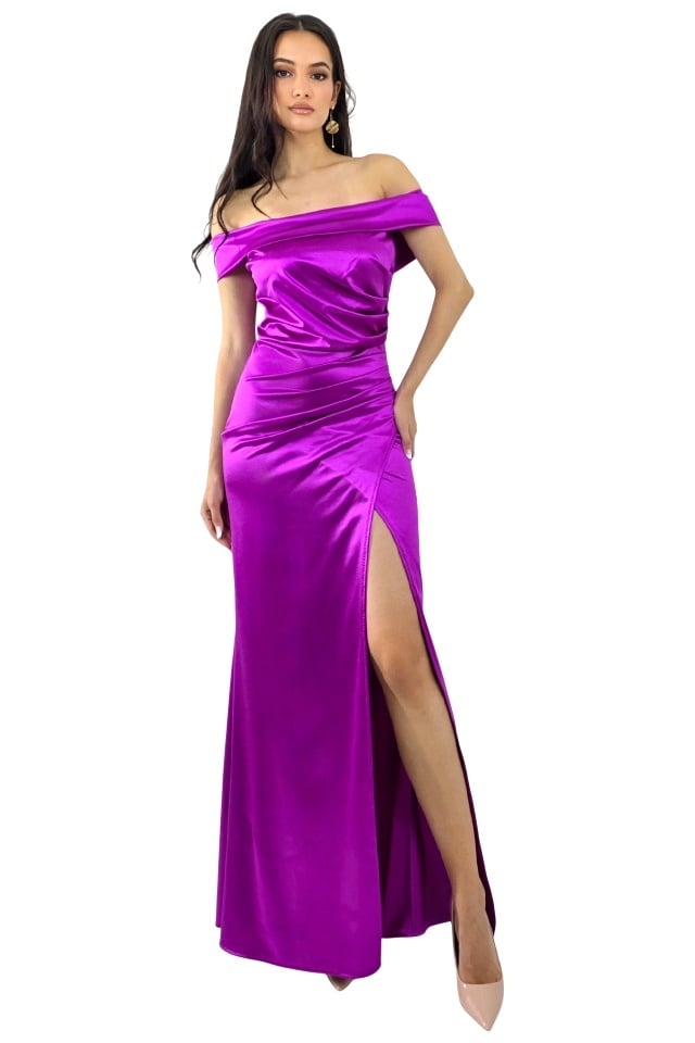 Rochie lunga, petrecuta, de ocazie, DHALIA cu crapatura ampla, MOV, Marime S/M