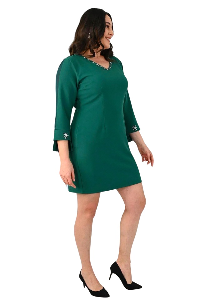 Rochie office BRINA, cu paiete si maneca asimetrica, VERDE