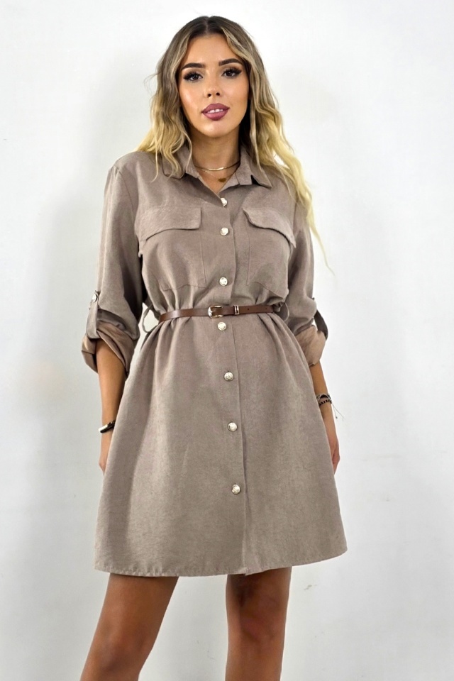 Rochie scurta cu nasturi Kayla si croiala casual, Gri, Marime S/M