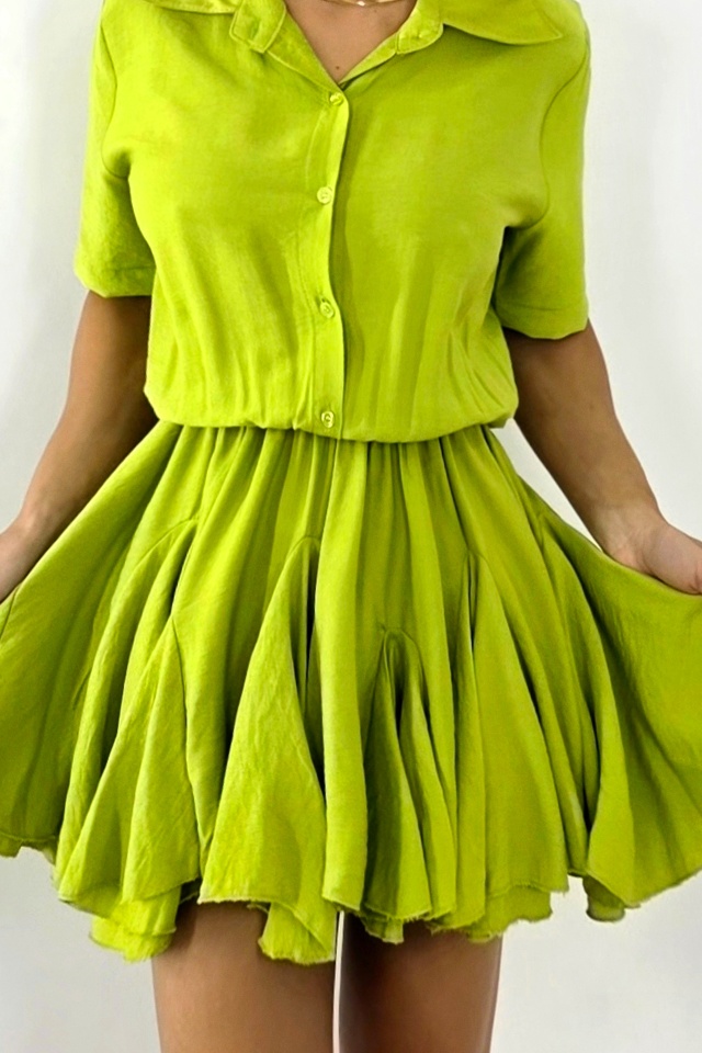 Rochie scurta, de zi, Peony, cu volum si volane, Verde, Marime S/M