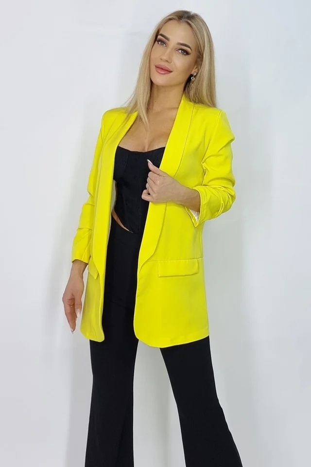 Sacou casual BLUMY, cu lungime medie si clapete, Galben, Marime XL/2XL