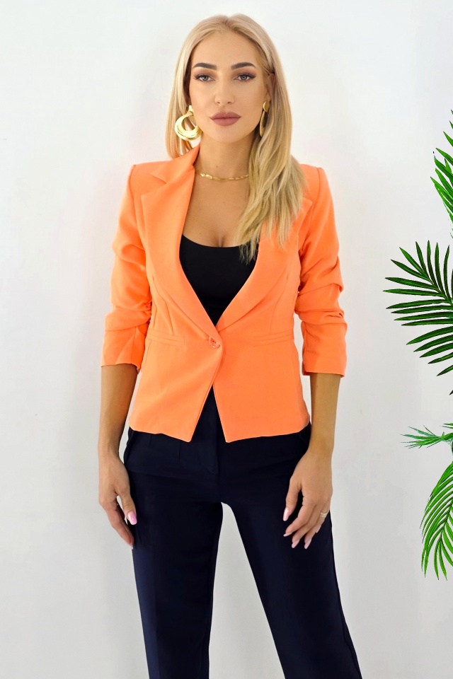 Sacou elegant Gisela, maneca cu fronseu si croi scurt, Portocaliu - 3 | YEO