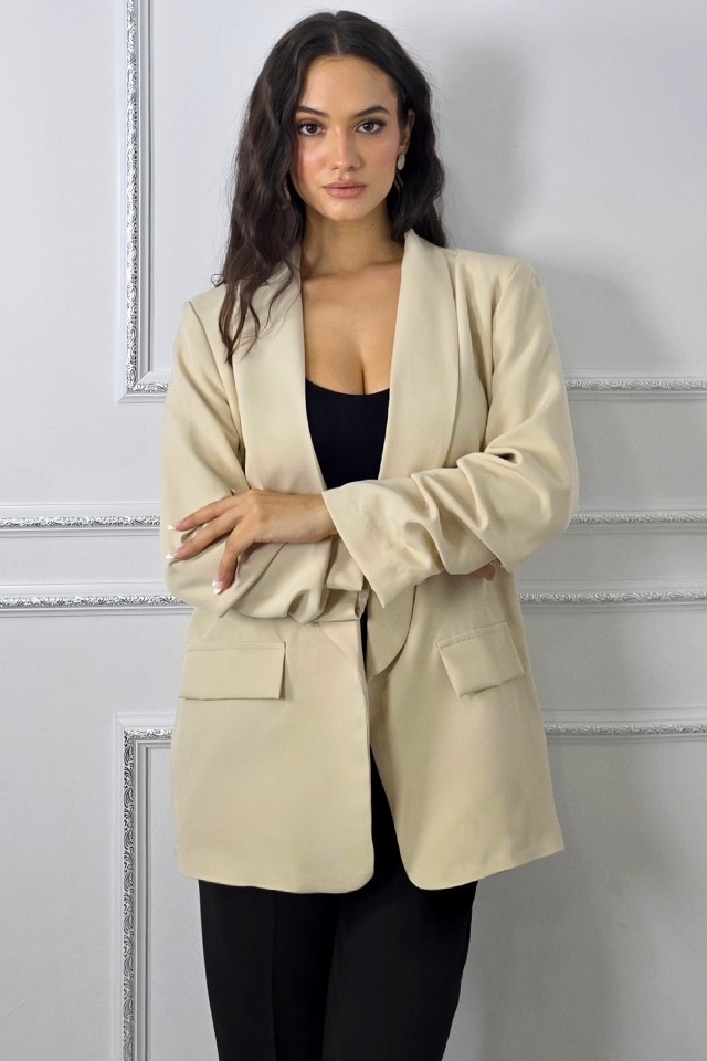 Sacou office Alessia, cu buzunare decorative, Cappuccino, Marime S/M - 2 | YEO