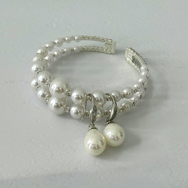 Set accesorii Precious Pearls cu cercei și brățară din perle artizanale, in cutie cadou, Alb - 1 | YEO