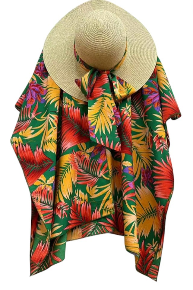 Set de plaja SAMY, kimono si palarie accesorizata cu esarfa, HAVANA, Marime S/M - 1 | YEO