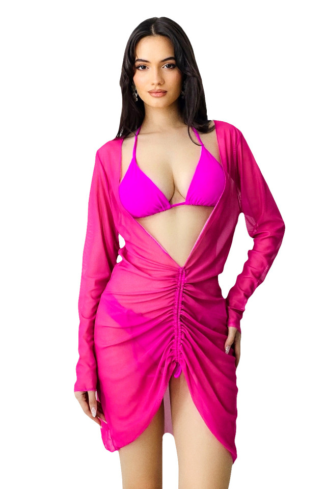 Set NAYS, costum de baie doua piese si rochie de plaja, Fucsia - 1 | YEO