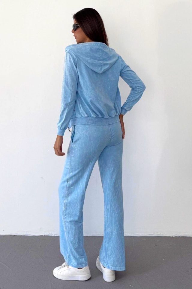 Trening catifea SHIRA, pantaloni lejeri si hanorac cu fermoar, BLEU - 2 | YEO