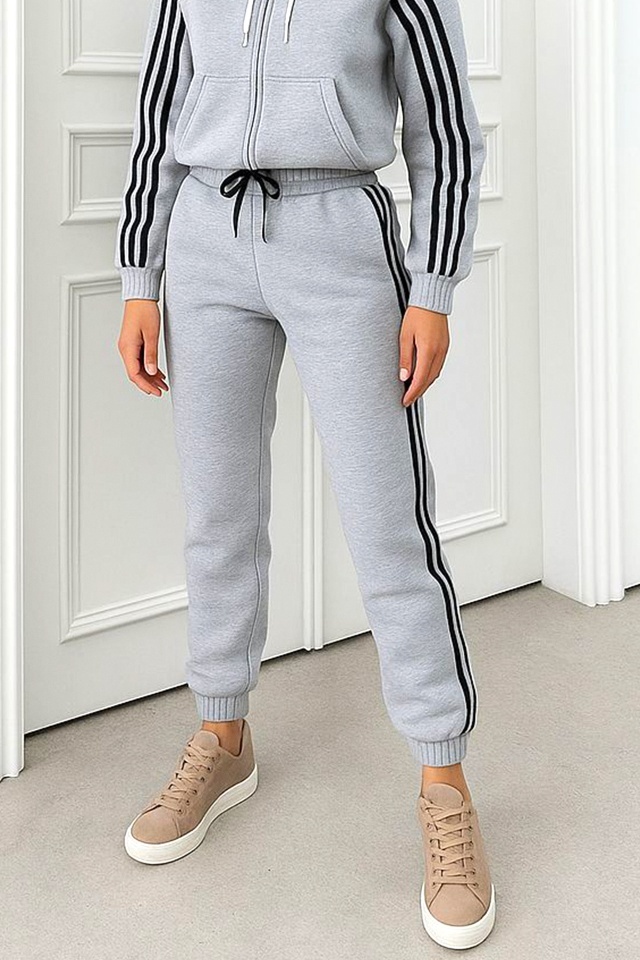 Trening cu gluga VELORA, vatuit, bluza cu fermoar si pantaloni, Gri - 2 | YEO