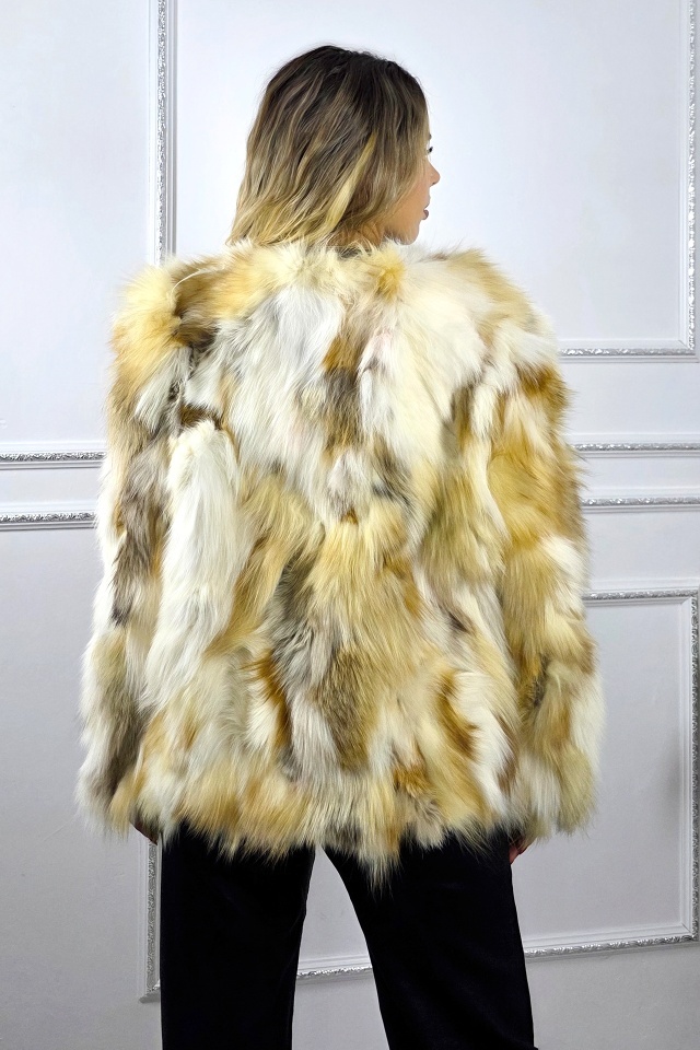 Blana naturala de vulpe FELYNA, cu buzunare laterale, Crem/BEJ, Marime S/M/L - 1 | YEO