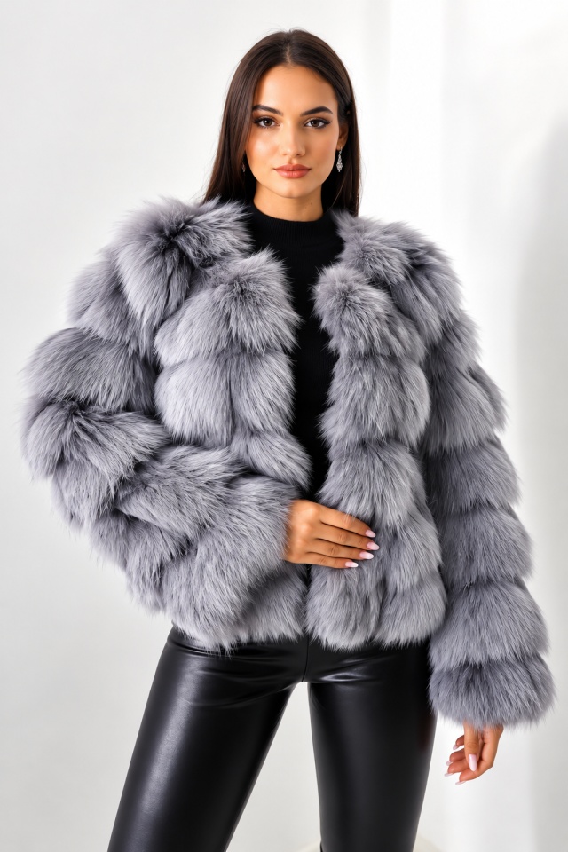 Blana naturala de vulpe Sidonia, cu prindere pe interior, Gri, Marime S/M/L — imaginea 5
