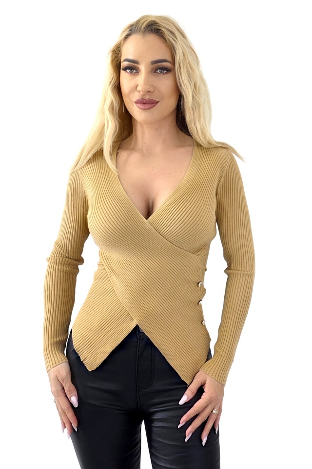 Bluza bandage, asimetrica Miss Lady, cu decolteu petrecut, Bej