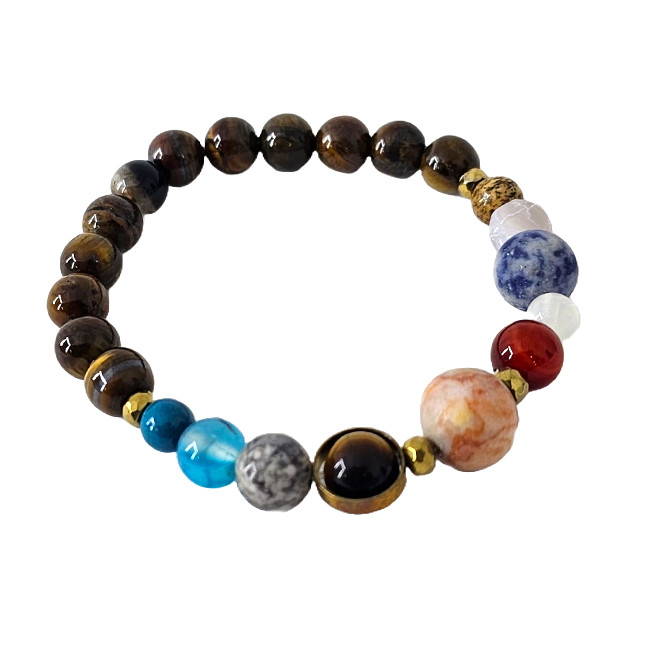 Bratara 10 Planets Tiger Eye, din pietre semipretioase in cutie cadou, semnificand planetele galaxiei - 3 | YEO