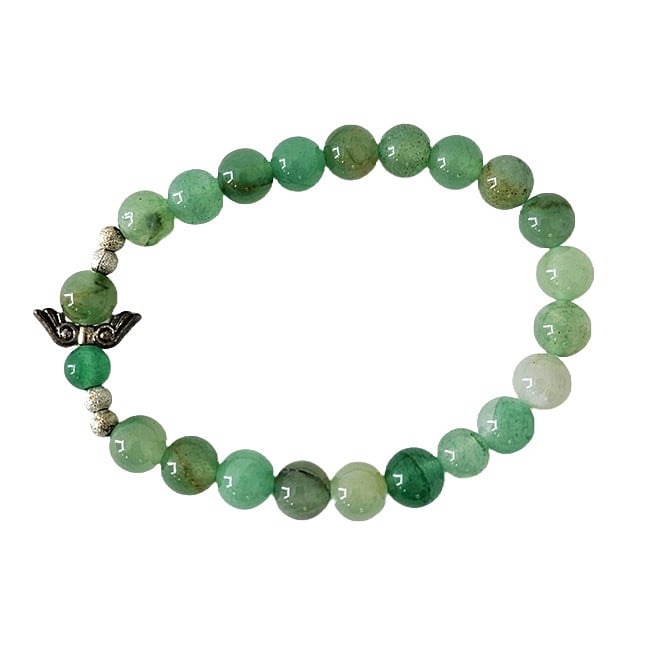 Brățară Amethyst Aventurine, din pietre semiprețioase și charm cu aripi de inger, in cutie cadou, Verde - 3 | YEO