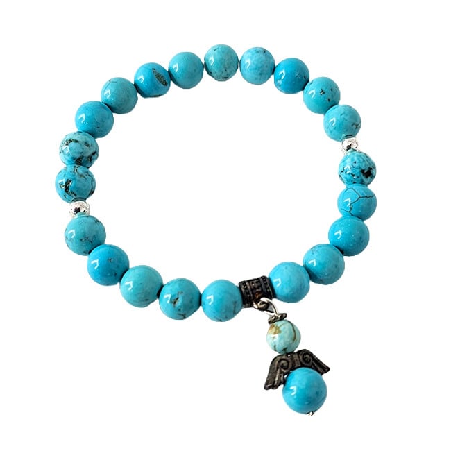 Brățară Amethyst Turquoise, din pietre semiprețioase si charm aripi de inger, in cutie cadou - 3 | YEO