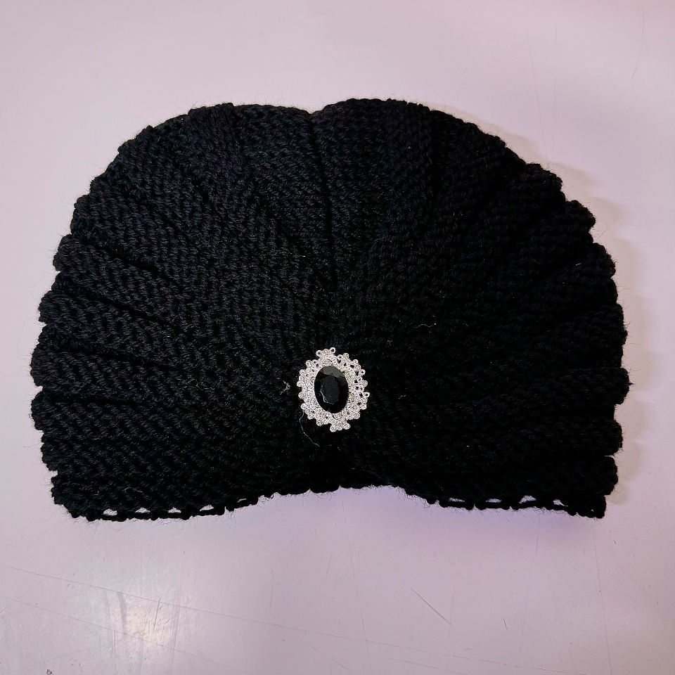 Caciula stil turban NIDEH, cu brosa si textura tricotata, Negru - 3 | YEO