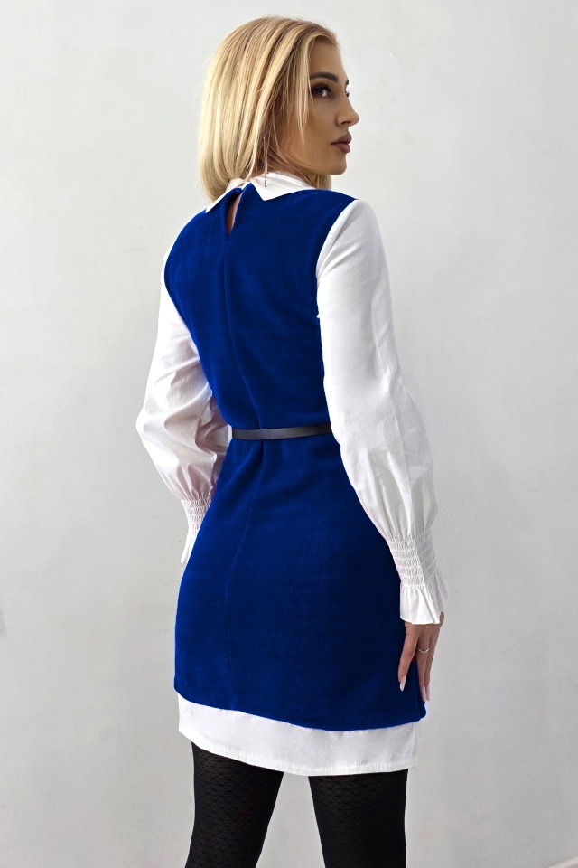 Camasa rochie Iuliana, cu sarafan aplicat si perle aplicate, Albastru, Marime S/M