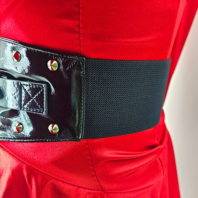 Centura corset cu catarama Teo Sky, elastica, cu note lucioase si detalii metalice, Negru