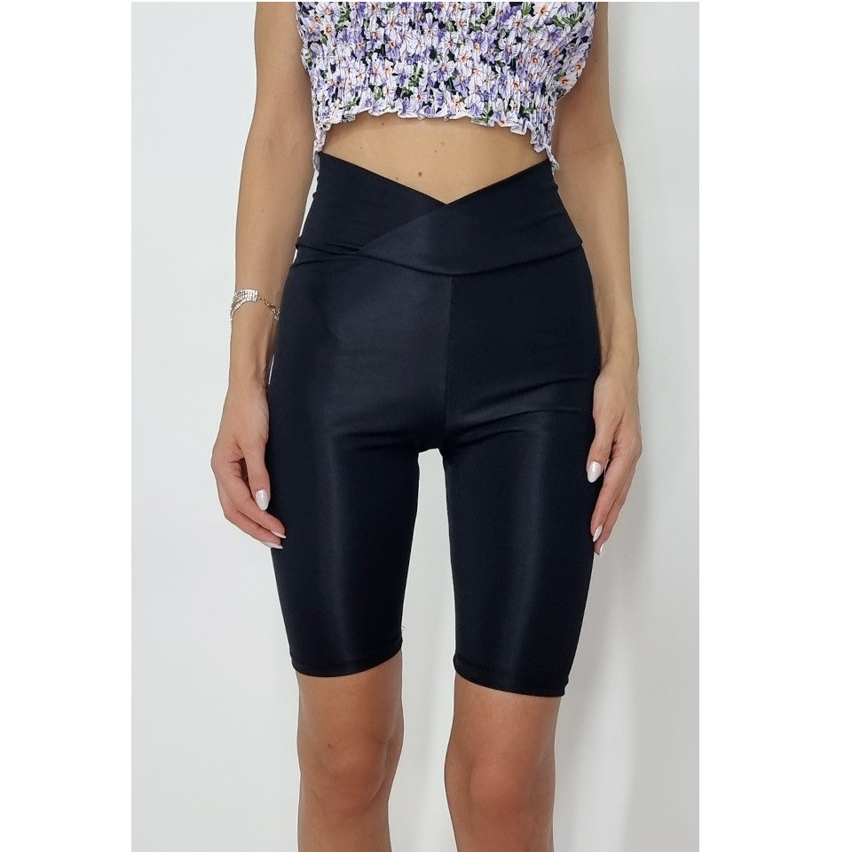 Colanti scurti fitness Riley talie in V negru - 3 | YEO