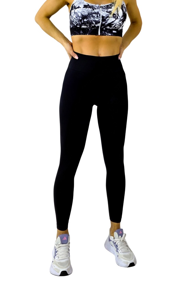 Colanti yoga LYMON, cu banda elastica si push up, Negru