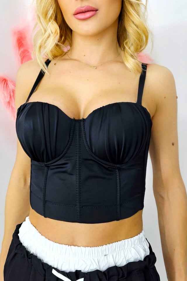 Corset Snow Breeze, cu bretele reglabile cu grosime medie si cupe cu aspect drapat, Negru - 1 | YEO