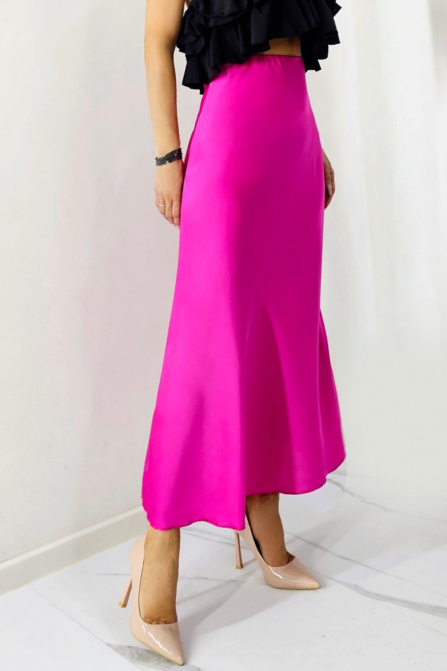 Fusta eleganta Penelope, cu textura satinata si croi lung, Fucsia, Marime S/M/L