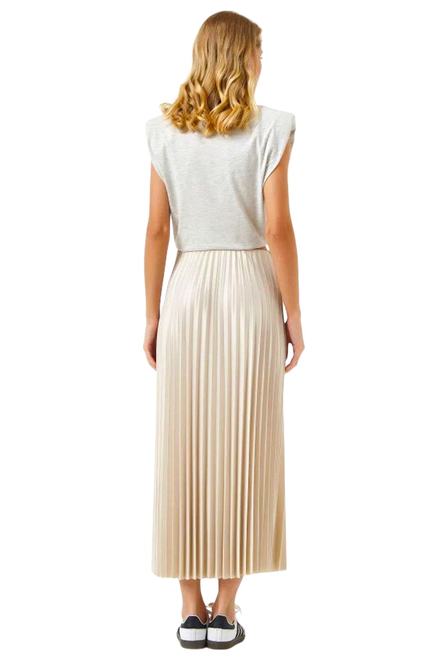 Fusta lunga plisata BRISEL, cu textura satinata, CREM - 4 | YEO