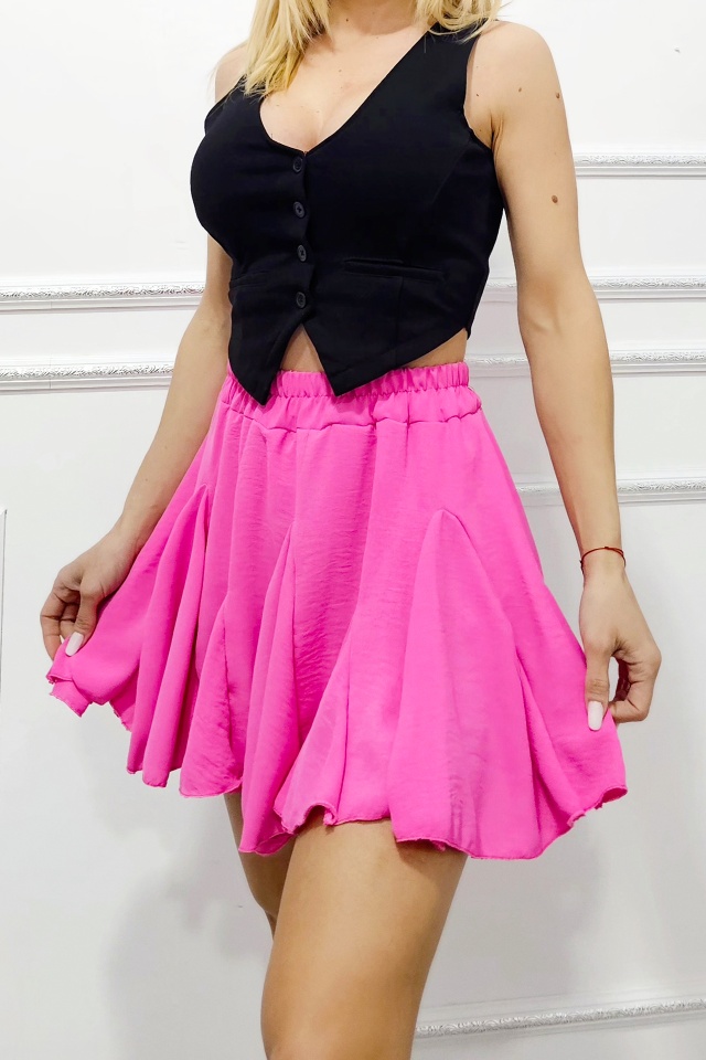 Fusta pantalon scurta Zig-Zag Plisse, cu volane si efect creponat, Fucsia, Marime S/M - 3 | YEO