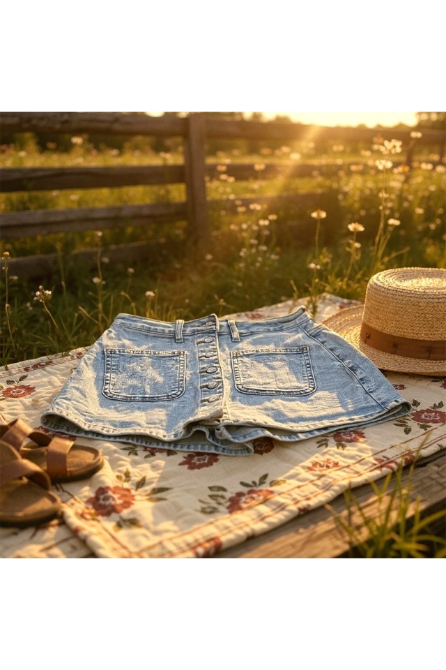 Fusta pantaloni scurti, denim SORELL, cu buzunare si extra elastan, Albastru zapada - 2 | YEO