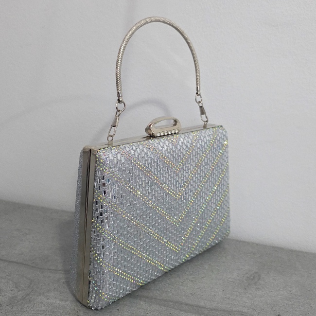 Geanta clutch pentru evenimente SUN POP, cu strasuri multicolore, Argintiu - 3 | YEO