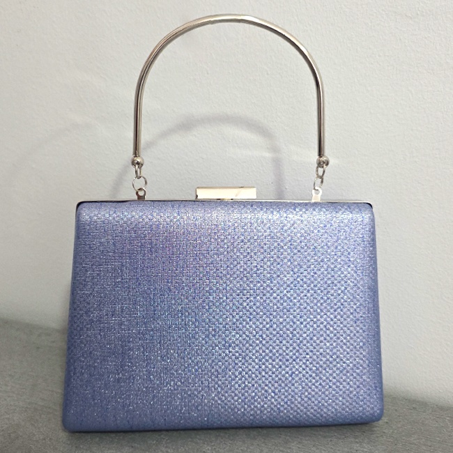 Geanta de ocazie, SYLVI, tip clutch, cu lant detasabil argintiu si piele ecologica, Albastru